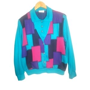 Vintage Alfred Dunner pink blue color block long sleeve sweater size medium y2k